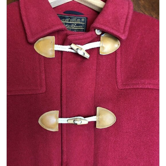 Vtg Eddie Bauer Red Wool Womens Sz M / L Barn Chore Toggle Jacket 80s Preppy - Picture 3 of 9